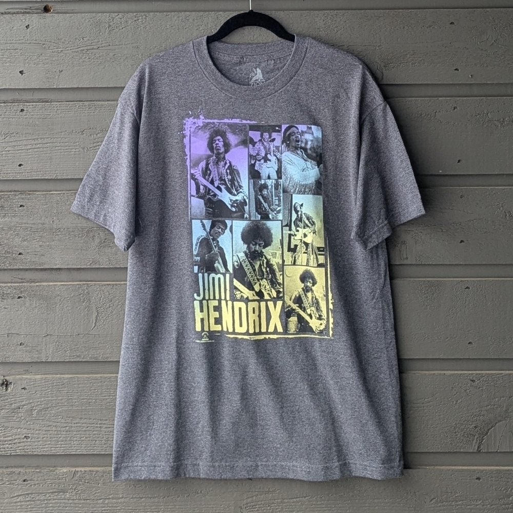 NWOT Zion Rootswear Jimi Hendrix Colorful Photo Collage Gray T-Shirt Size Large